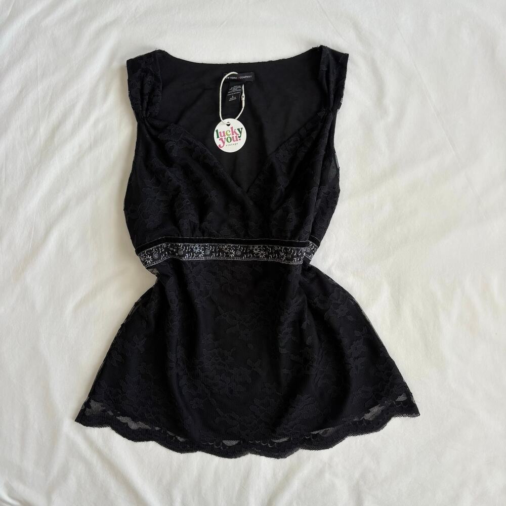 Y2K 2000s Lace Embellished Babydoll Top - Size L